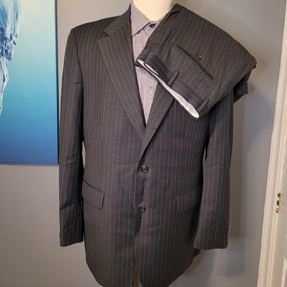 Ralph Lauren Black Label 42L Black Striped Wool Suit